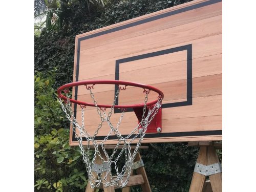 BASQUET TABLERO DE MADERA, ARO DE ACERO Y RED DE CADENA - Clasionce